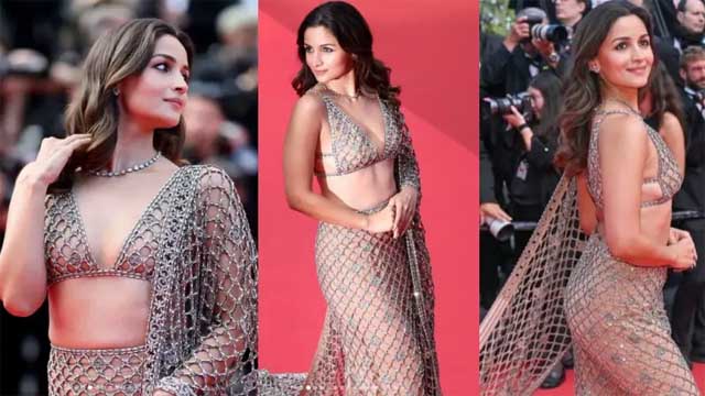 গুচির তৈরি প্রথম শাড়িতে নজর কাড়লেন আলিয়া ভাট